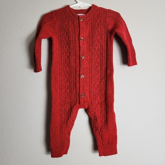 Old Navy Baby Red Cable Knit Buttonfront Romper/Jumper/Unionsuit-Size 6-12 Mos. - Picture 1 of 6